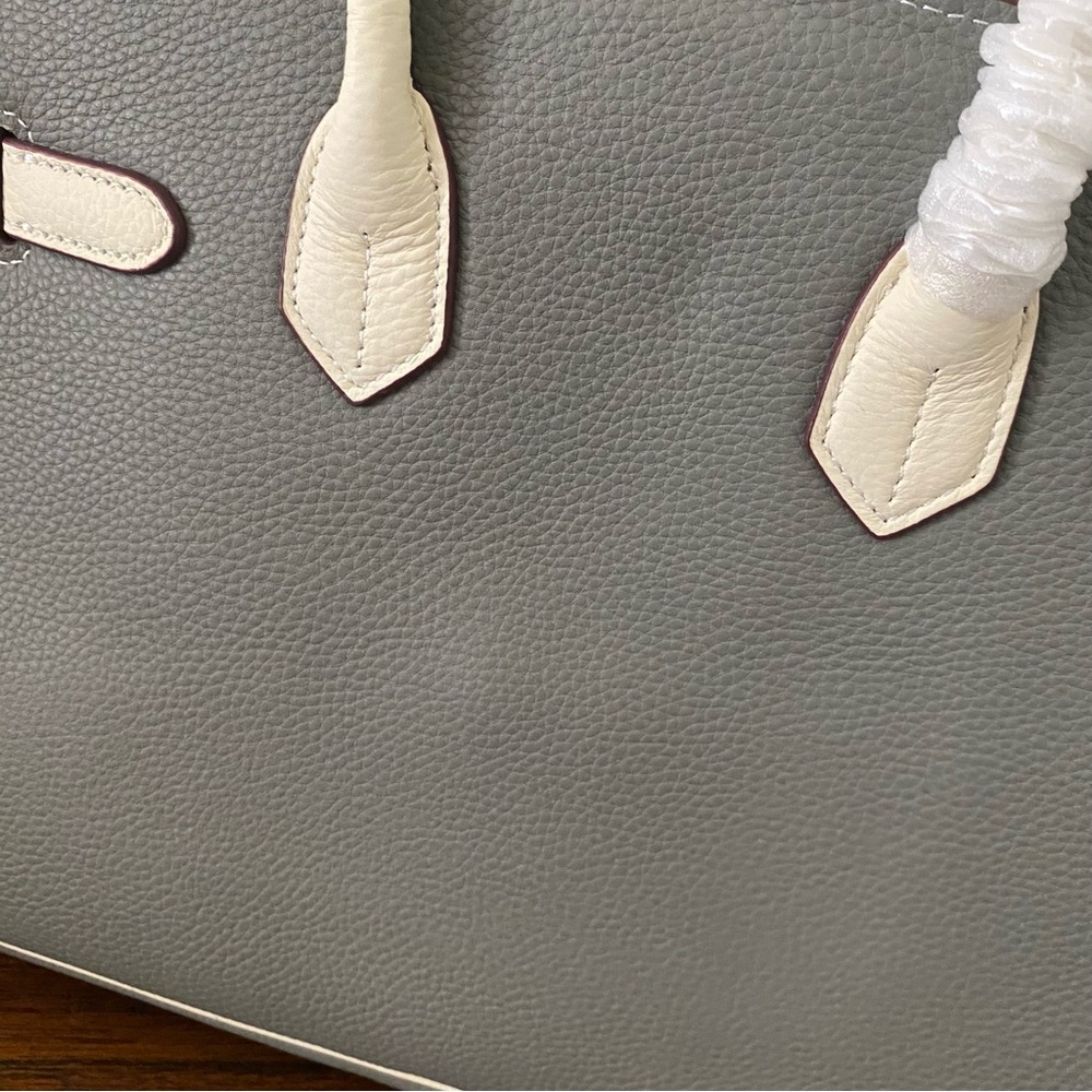 Gray White Colorblock 30 BK Structured Lock Key Doctor Satchel Bag Crossbody S9 - Picture 4 of 14
